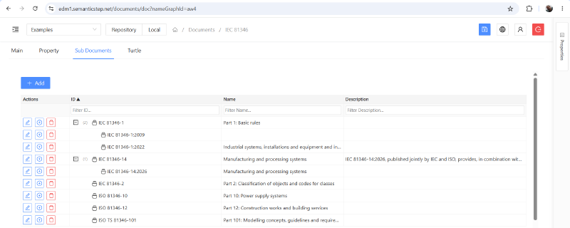 Document &ndash; A main document with sub-document and versioned documents